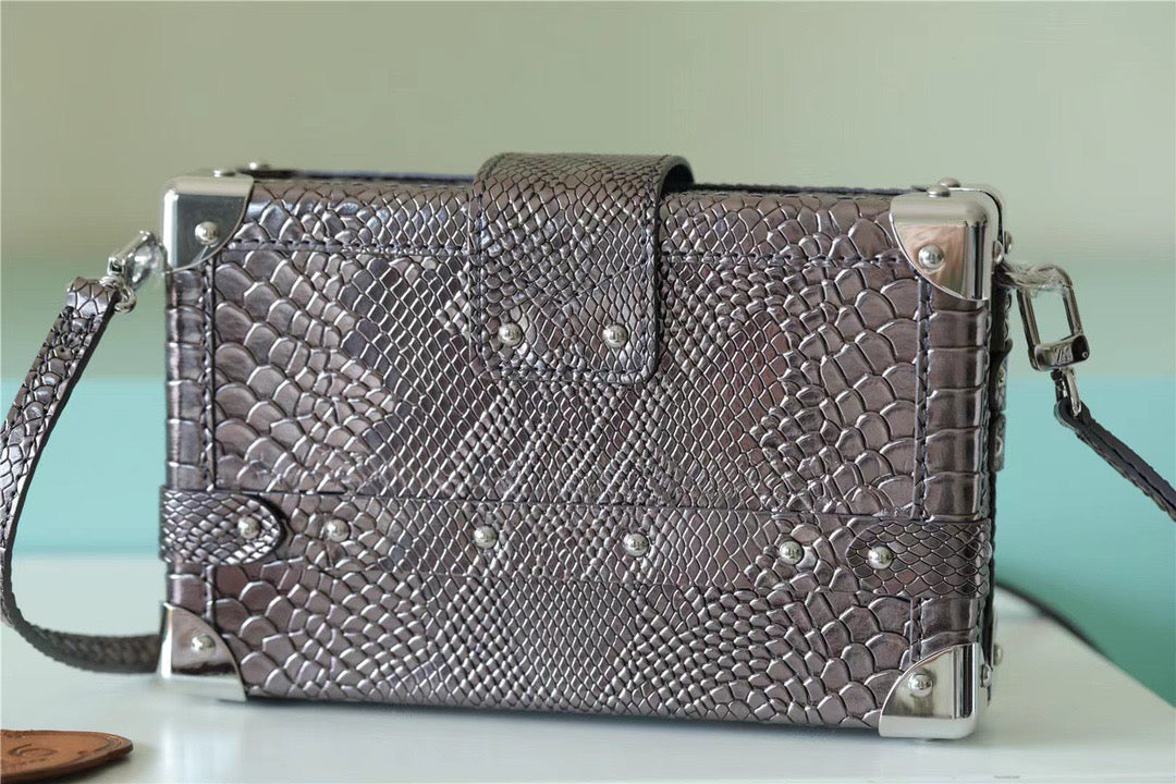 Top Quality Petite Malle High Shiny Alligator Crossbody Bag