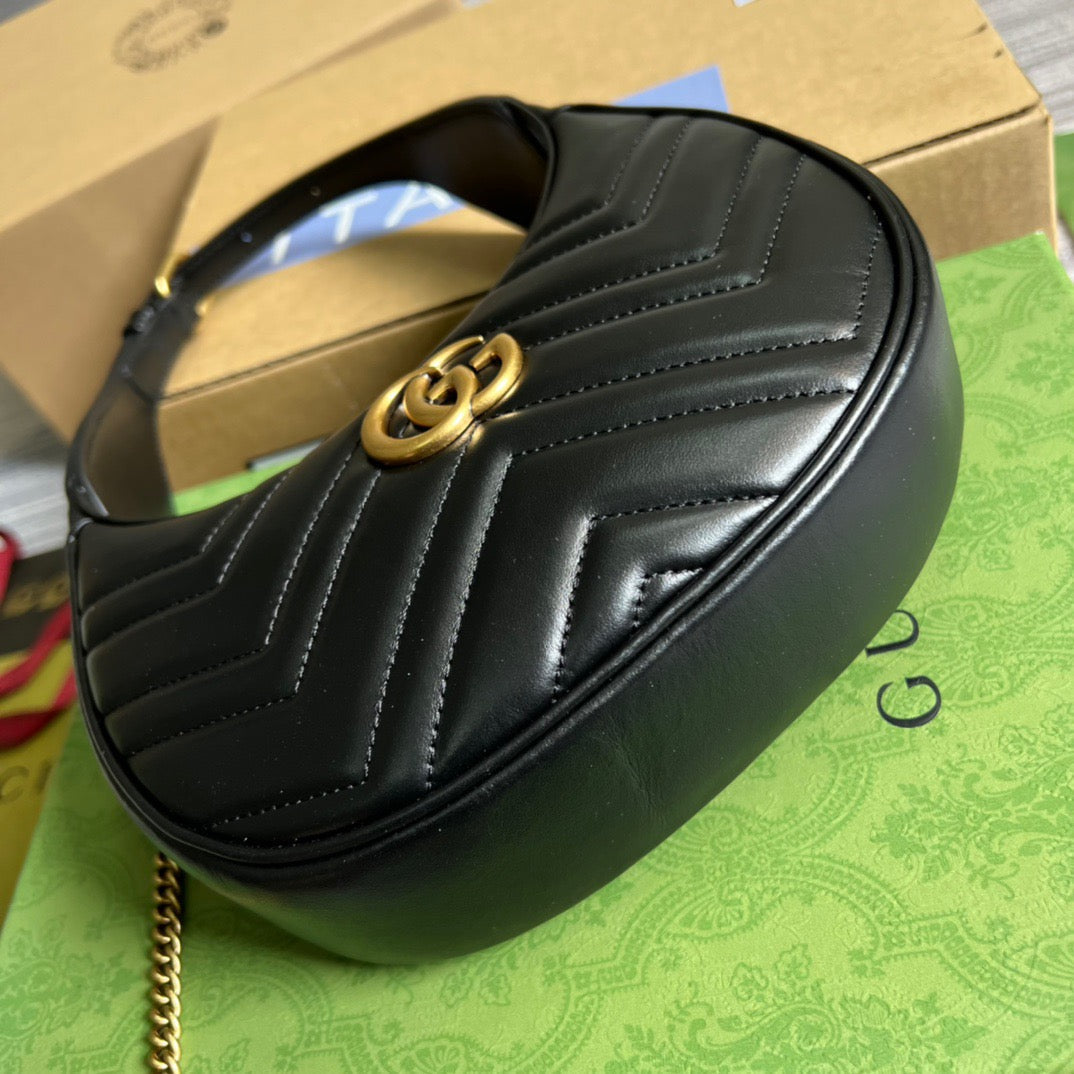 gg Marmont Half Moon Shaped Black Mini Bag