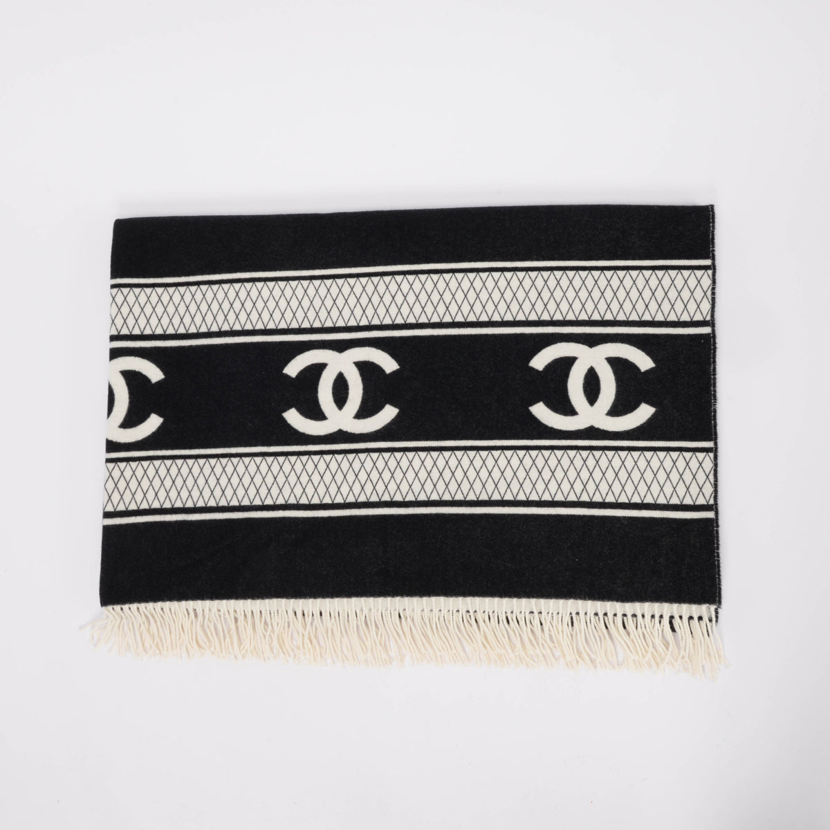 Chanel Black & White Cashmere CC Reversible Blanket Accessory