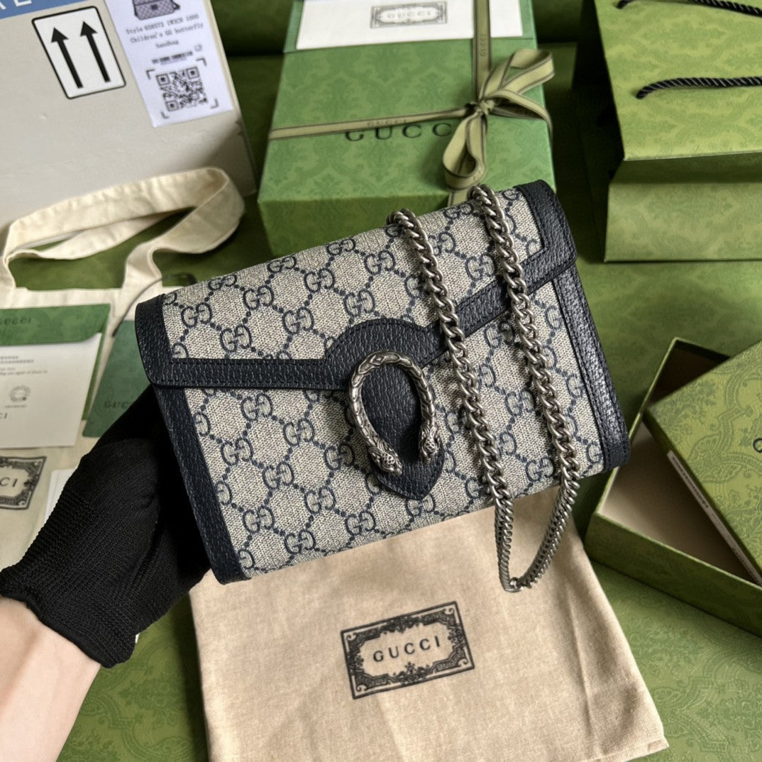 gg Dionysus gg Wallet Supreme Canvas Beige Blue Chain Travel Bag