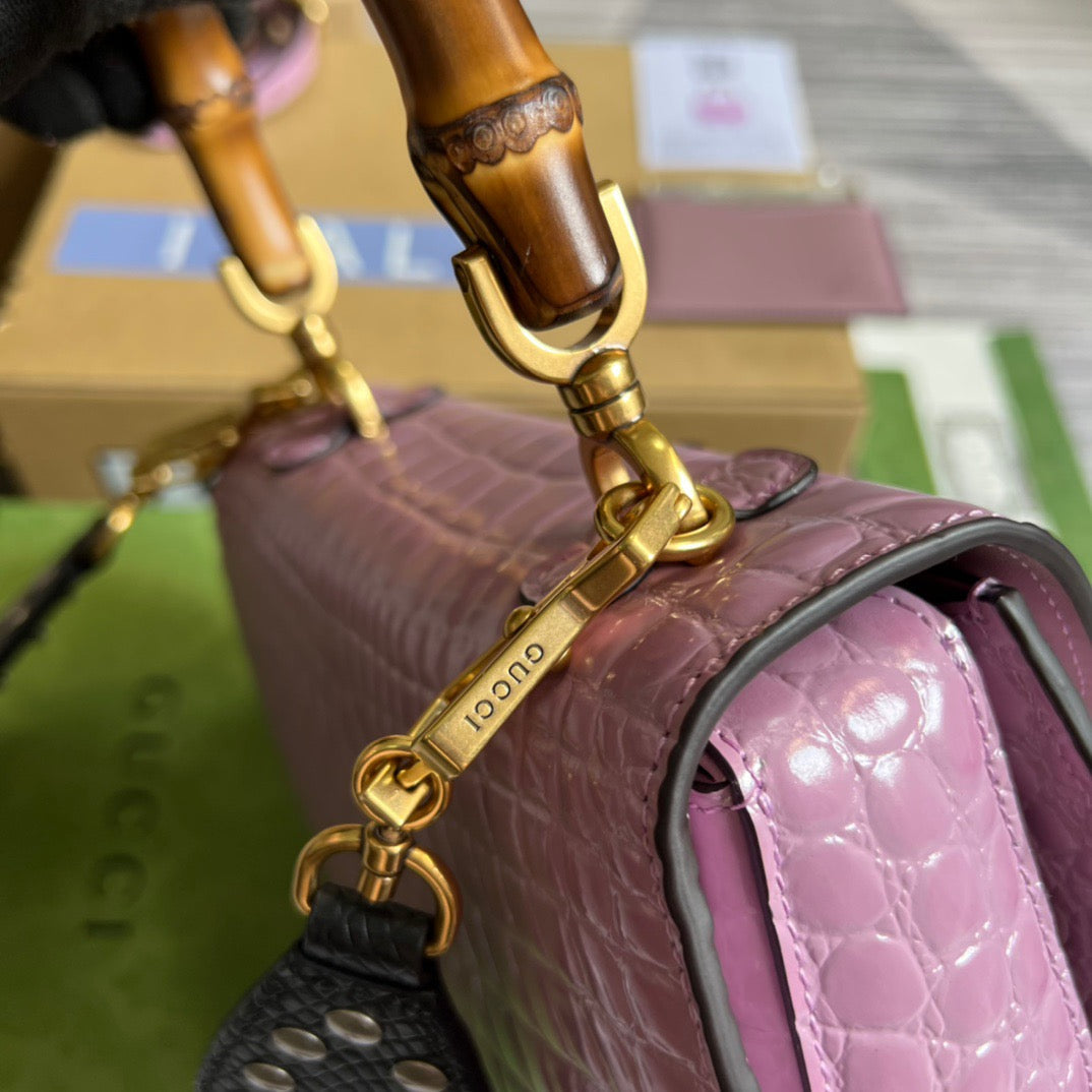 gg Bamboo Crocodile , ’s Pink Top Handle Handbag