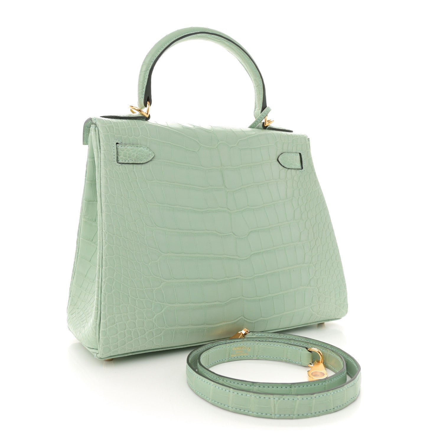 Hermes Matte Alligator Kelly Retourne Vert Eau Handbag Travel Bag