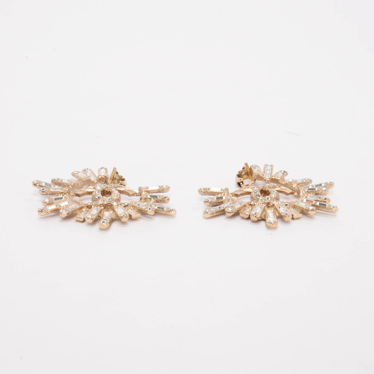 Chanel Gold Tone Baguette Crystal CC Clip-on Earrings Jewelry