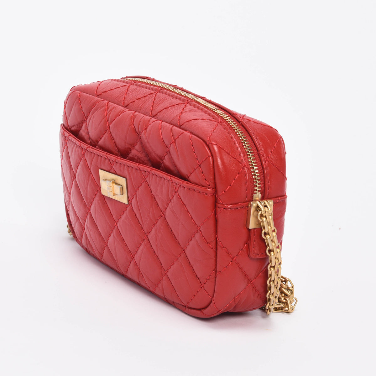 Chanel Red Aged Quilted Calfskin Mini Reissue Camera Case Bag