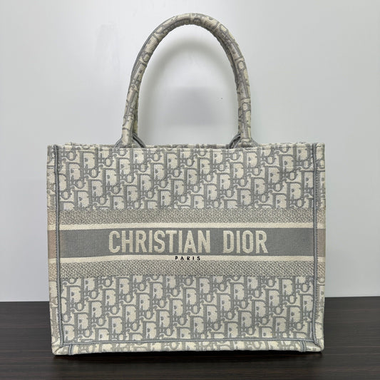 Dior Tote Bag Grey Oblique Book Tote Canvas Gray Large