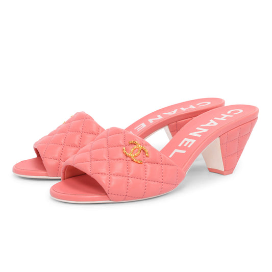 Chanel Coral Quilted Lambskin Textured CC Mules 40 Shoes