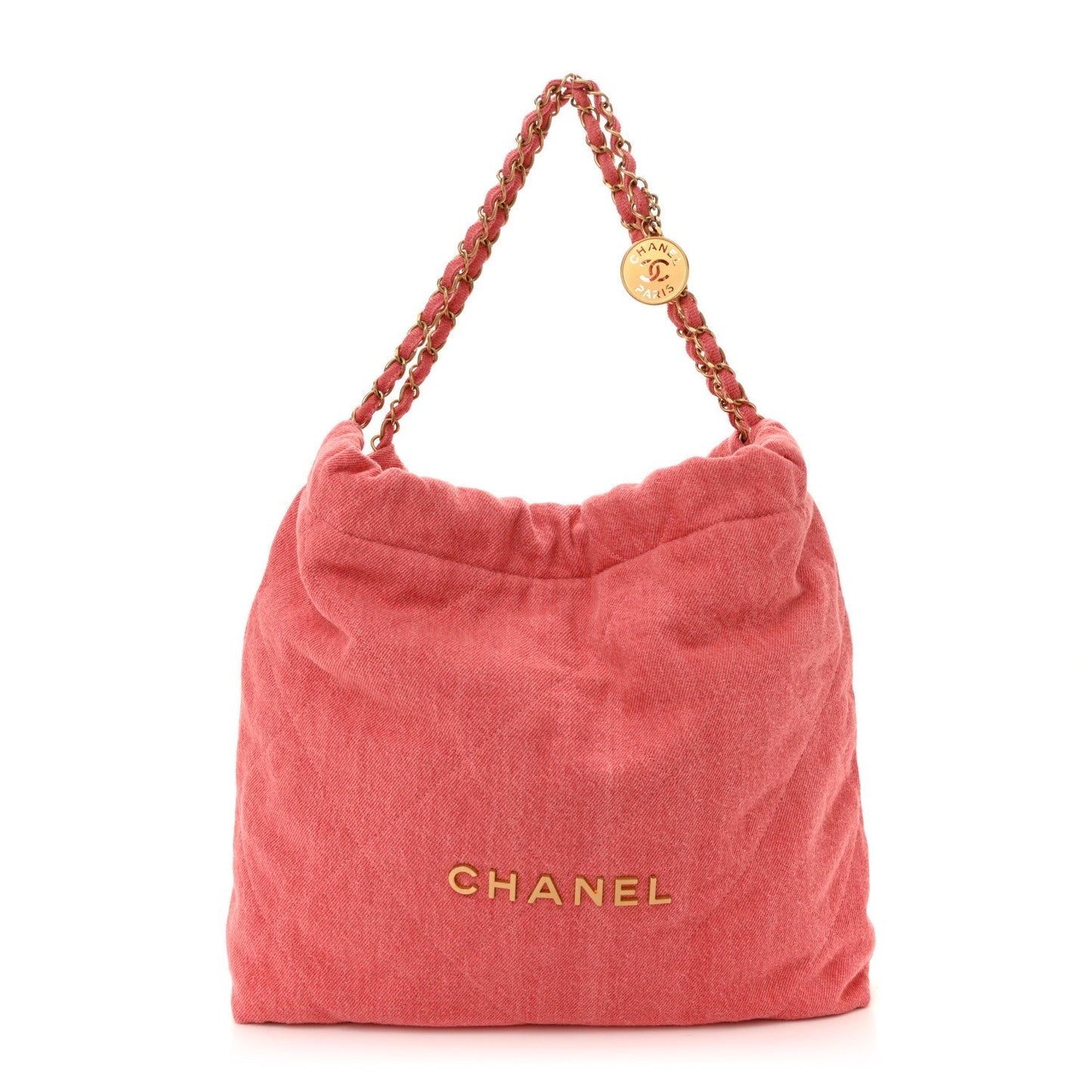 Chanel Washed Denim Quilted 22 Red Accessory