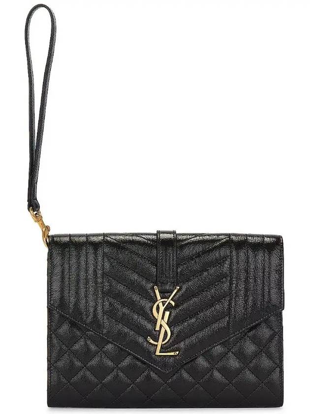 YSL Saint Laurent Luxury Trending Envelope Clutch Bag Leather Monogram Black
