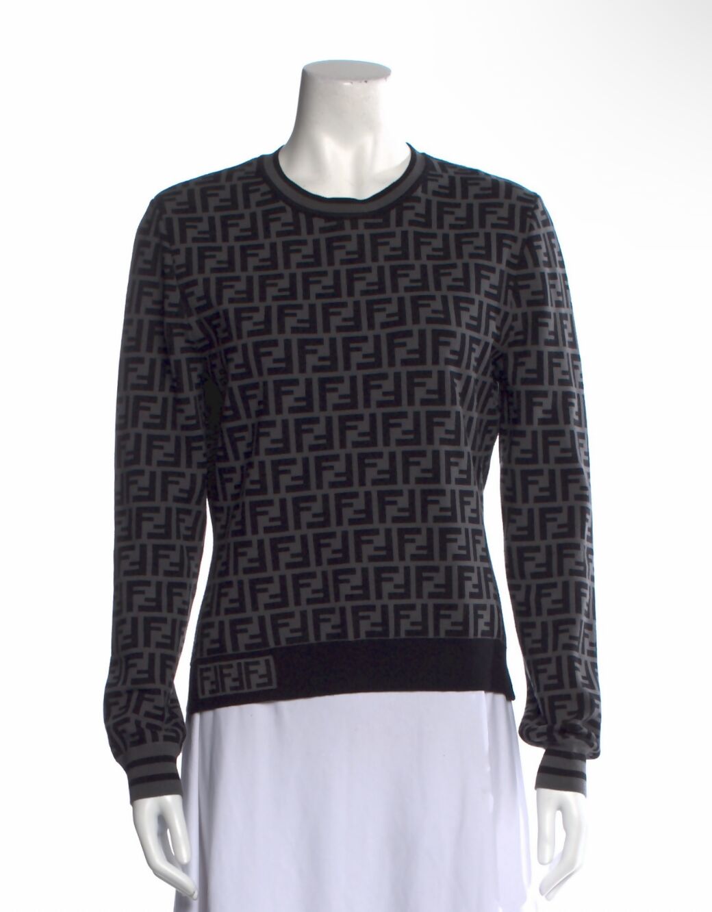 Fendi Handbag Grey Knit Pullover Monogram Black Gray