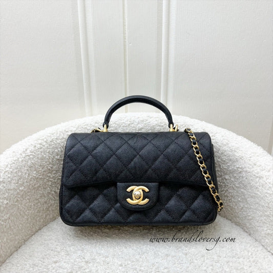 Chanel Top Handle Mini Rectangle Flap in Black Caviar and AGHW Bag