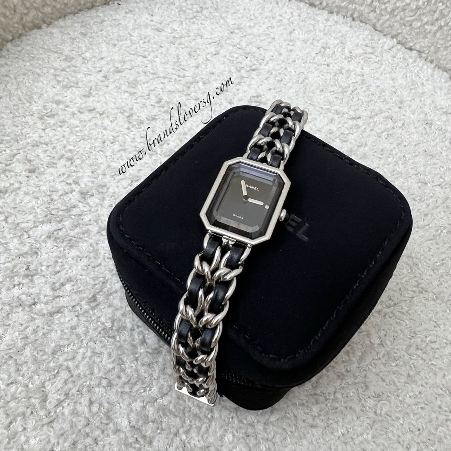 Chanel Premiere Watch in Silver Tone Steel Hardware and Black Leather Size M (Model: )