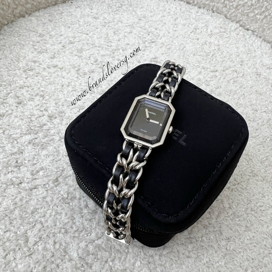 Chanel Premiere Watch in Silver Tone Steel Hardware and Black Leather Size M (Model: )