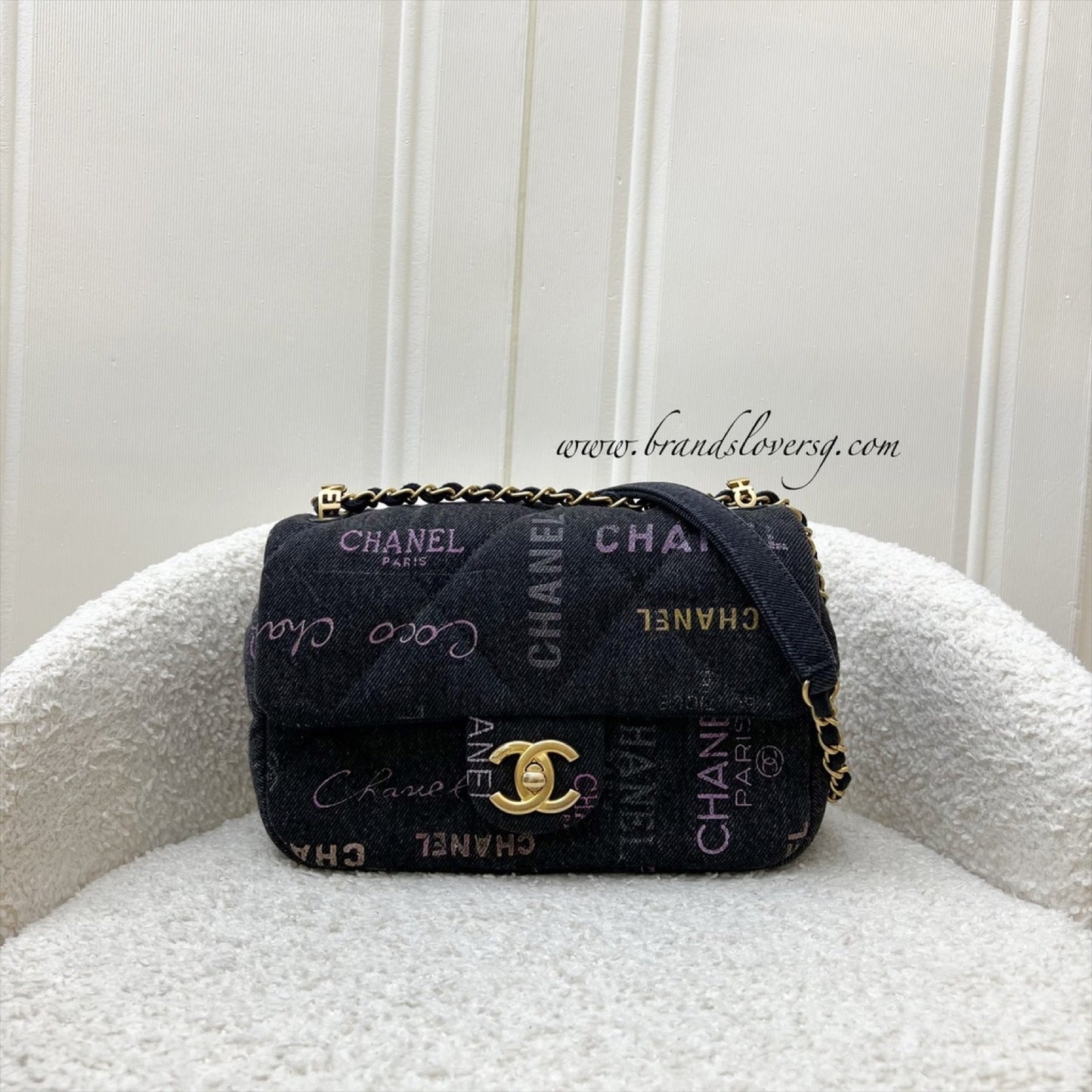 Chanel Denim Mood Small Flap Bag in Black Printed Denim and AGHW