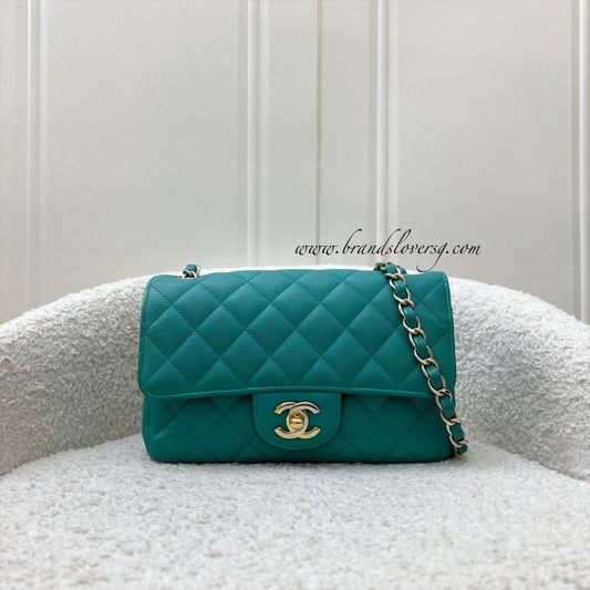 Chanel Classic Mini Rectangle Flap in Turquoise Caviar and LGHW Accessory
