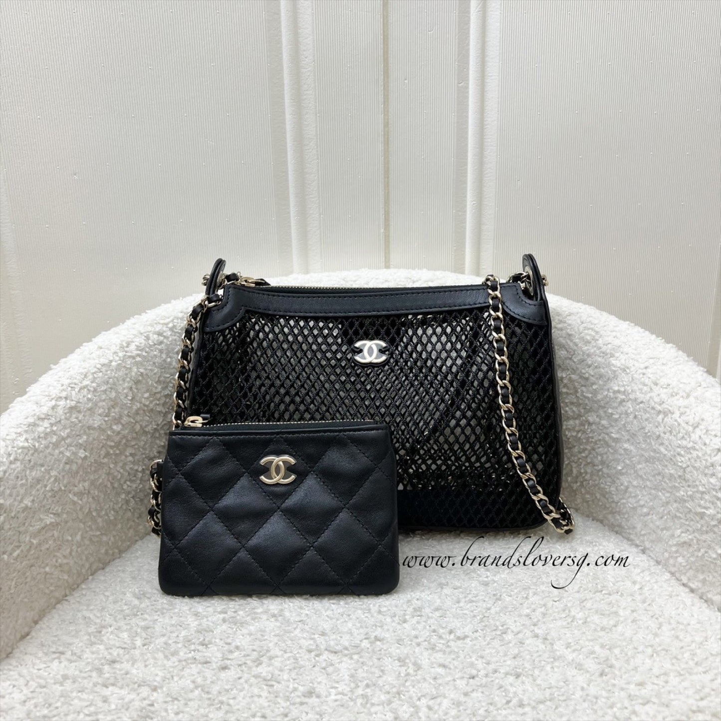 Chanel Clutch on Chain in Black Mesh and LGHW