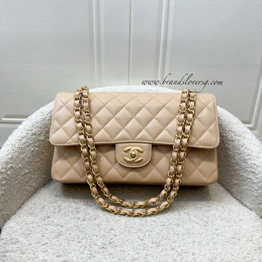 Medium Classic Flap CF in Beige Caviar and GHW (Model: ) Accessory Signature