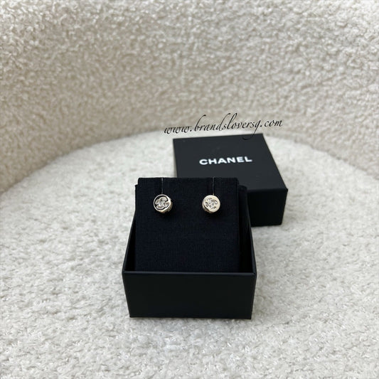 Chanel Mini Round Earrings with Crystal Studded CC Logo in LGHW Jewelry