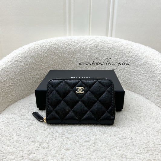Chanel New Zipped Small Wallet / Card Holder in Black Caviar and LGHW (Model: )