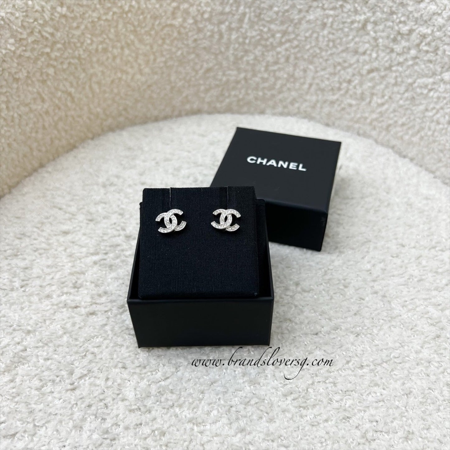 Chanel Classic CC Logo Small Earrings with Crystals in SHW (Model: ) Jewelry