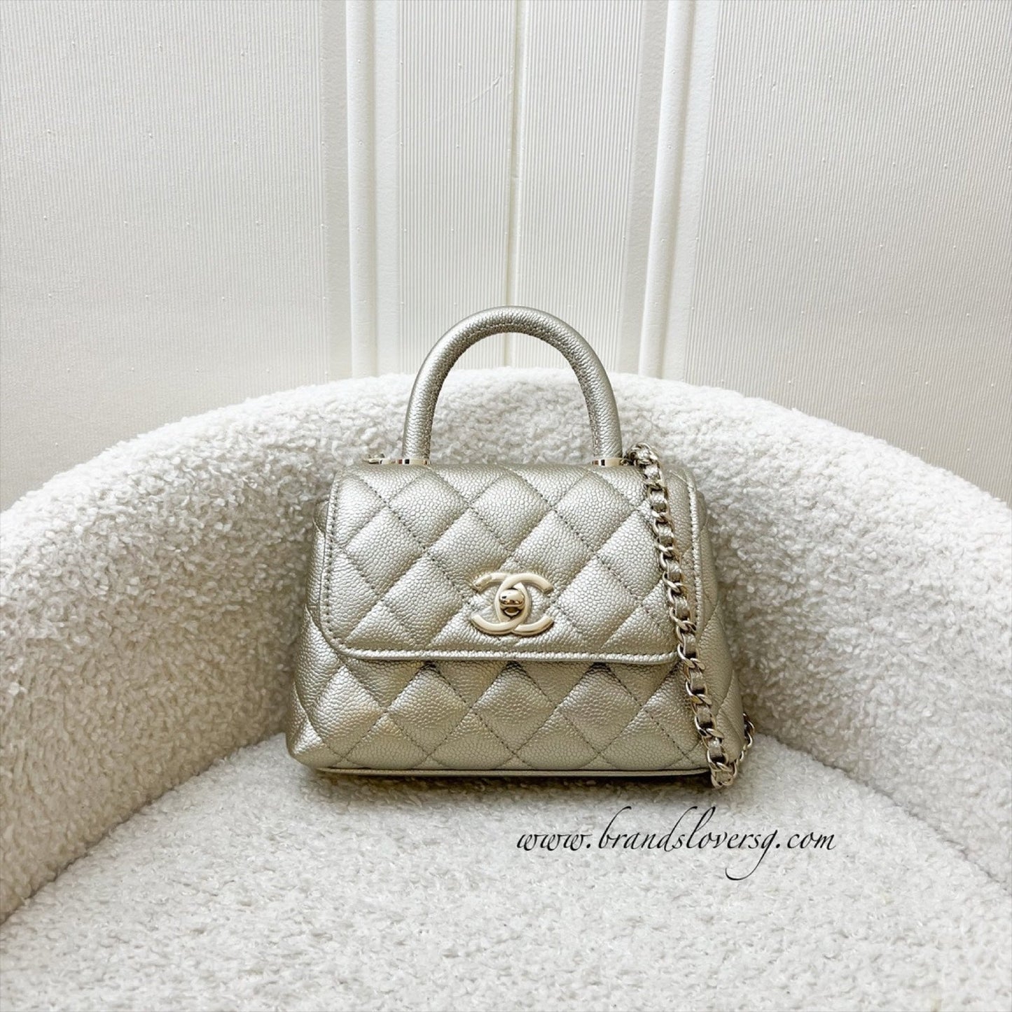 Chanel Micro Coco Handle Flap Bag in Metallic Gold Caviar and LGHW (Model: )