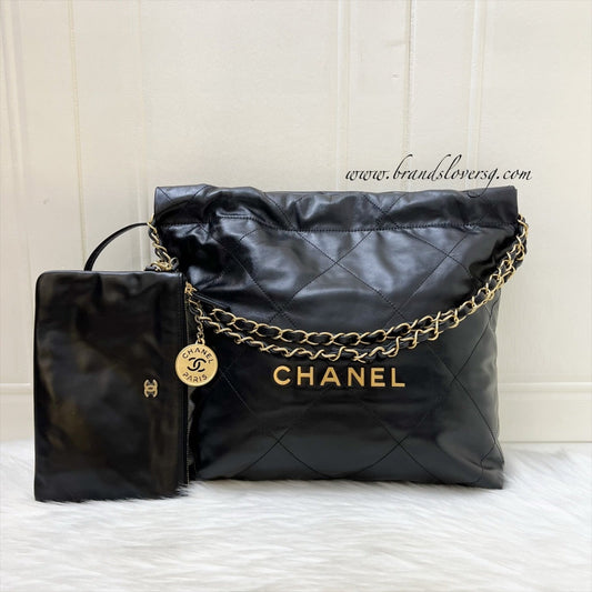 Chanel [Local Set - May 2024] 22 Small Hobo Bag in Black Shiny Calfskin and AGHW
