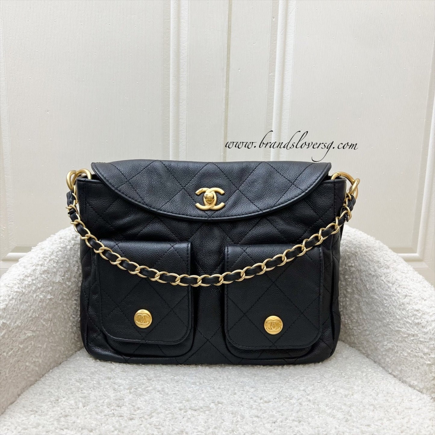 Chanel [Local Set - Original Receipt] Small Hobo Bag in Black Caviar and AGHW (Model: )