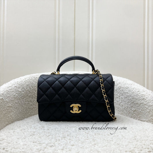 Top Handle Mini Rectangle Flap in Black Caviar and AGHW Bag Signature
