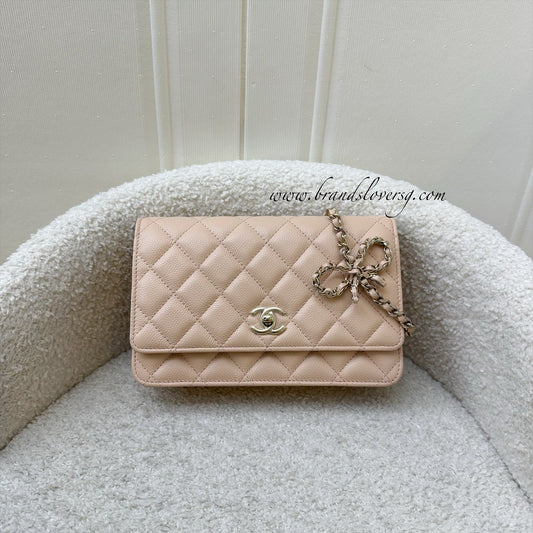 Chanel Ribbon Chain Wallet on Chain WOC in Beige Caviar LGHW Bag