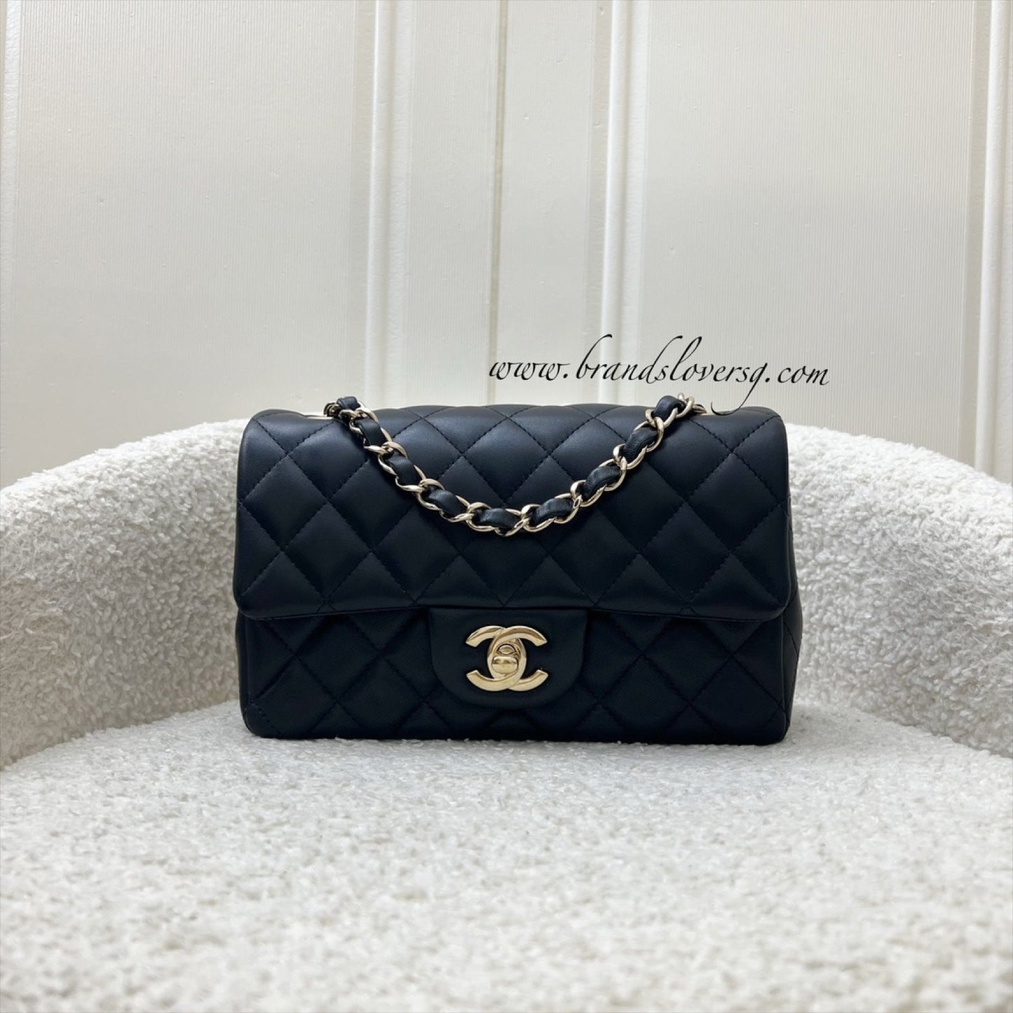 Chanel Classic Mini Rectangle Flap in Black Lambskin and LGHW (Model: ) Accessory