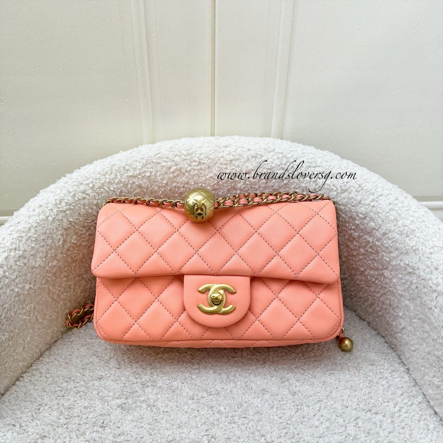 Chanel Pearl Crush Mini Rectangular Flap in Salmon Pink Lambskin and AGHW (Model: ) Accessory