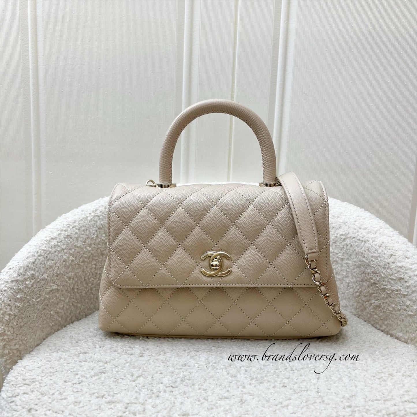 Chanel Small () Coco Handle Flap in Beige Caviar and LGHW (Model: ) Accessory