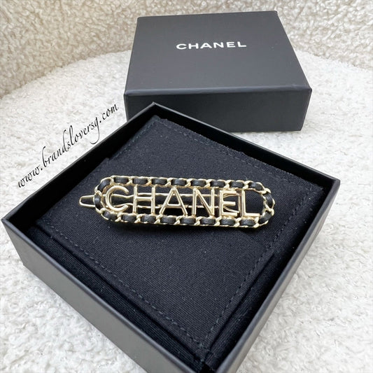 Chanel Chain Around Hairpin / Hairclip with Black Leather in LGHW Accessory