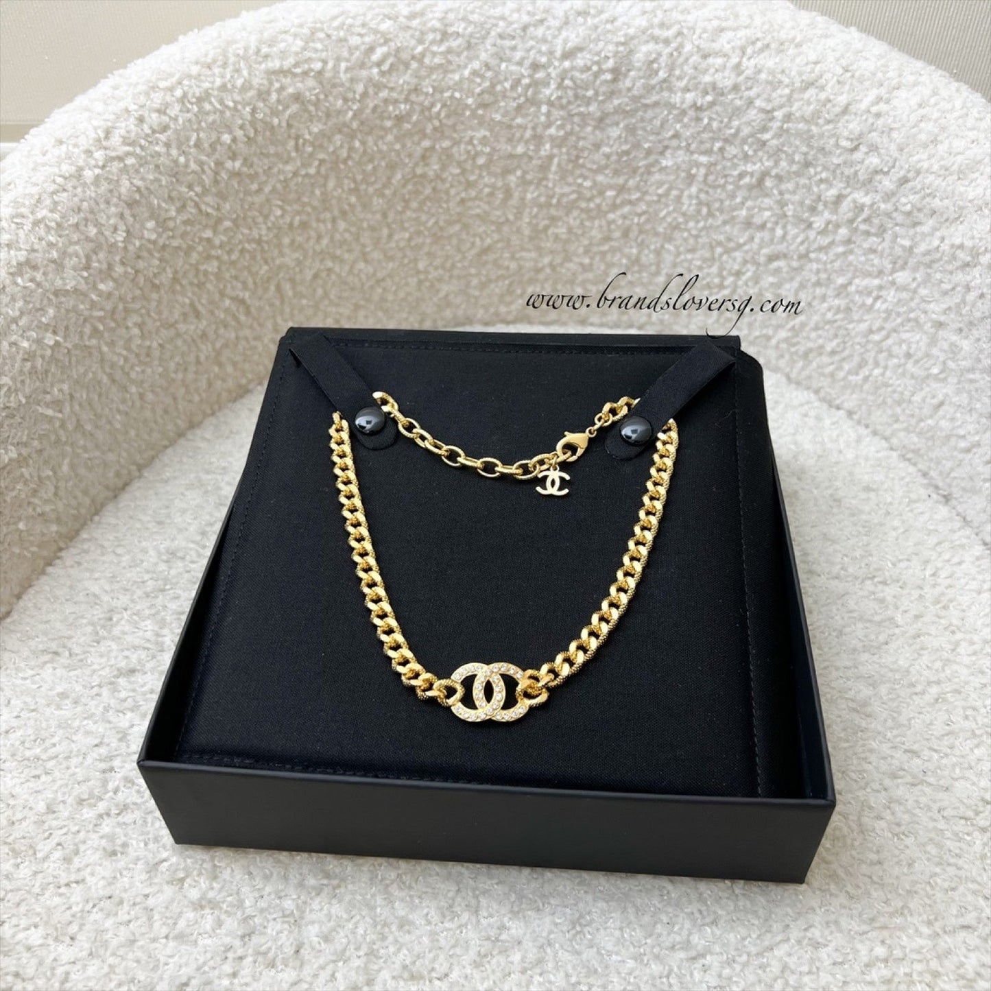 Chanel Classic Choker with Crystal Studded CC Logo in GHW (Model: )