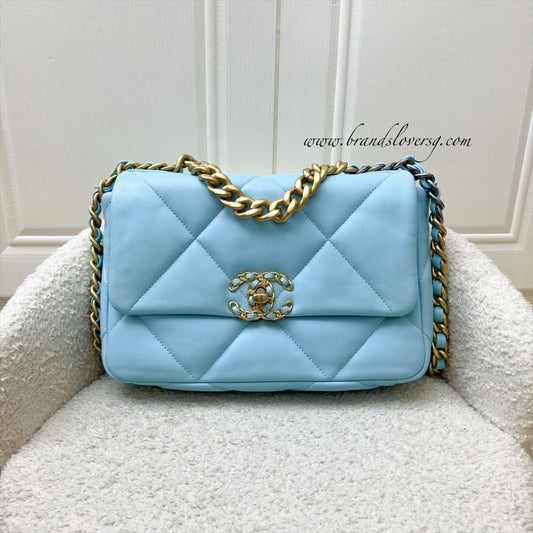Chanel 19 Small Flap in Sky Blue Lambskin and 3-Tone Hardware (Model: ) Accessory