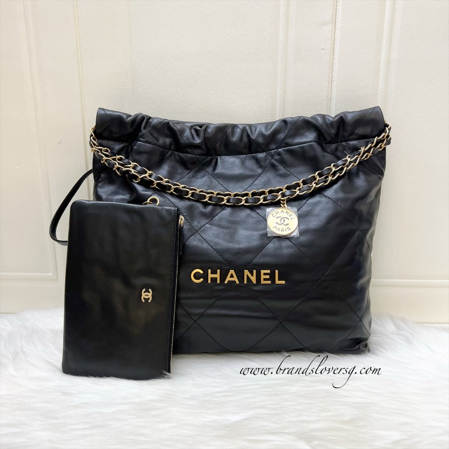 Chanel 22 Medium Hobo Bag in Black Calfskin and AGHW (Model: )