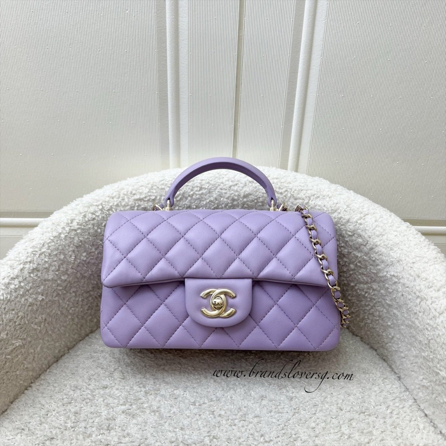 Chanel Top Handle Mini Rectangle Flap in Lilac Lambskin LGHW (Model: ) Bag