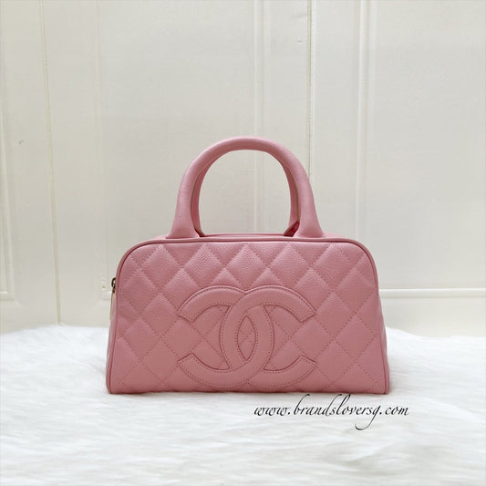 Chanel Mini Boston Bowling in Pink Caviar and Gold HW Accessory