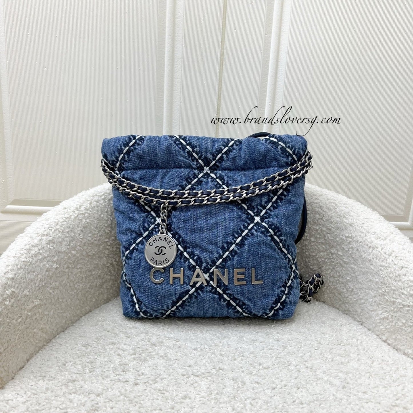 Chanel 22 Mini Hobo Bag in Denim Fabric and SHW (Model: )