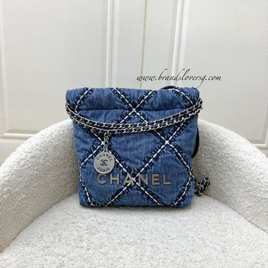 Chanel 22 Mini Hobo Bag in Denim Fabric and SHW (Model: )