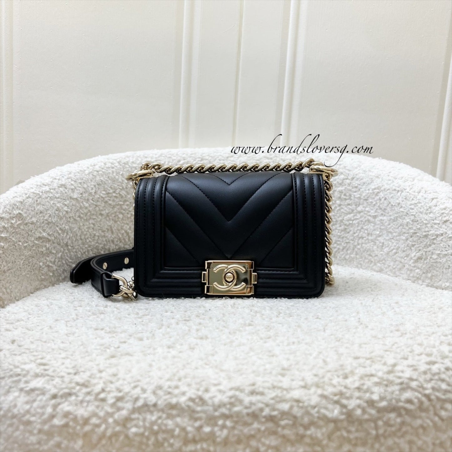 Chanel Micro Boy Flap in Black Chevron Quilted Lambskin and LGHW (Model: ) Accessory