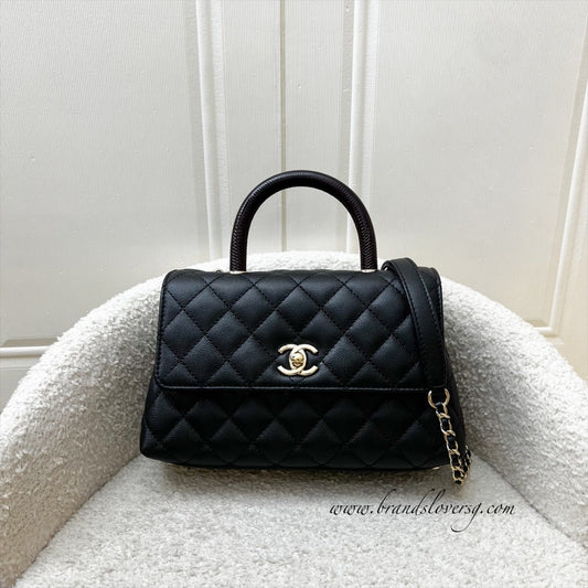 Chanel Small Coco handle Flap in Black Caviar, Burgundy Lizard Embossed Calfskin Handle and LGHW (Model: ) Accessory