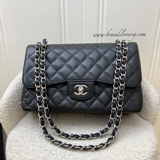 Jumbo Classic Flap DF in Black Caviar and SHW Accessory Refined