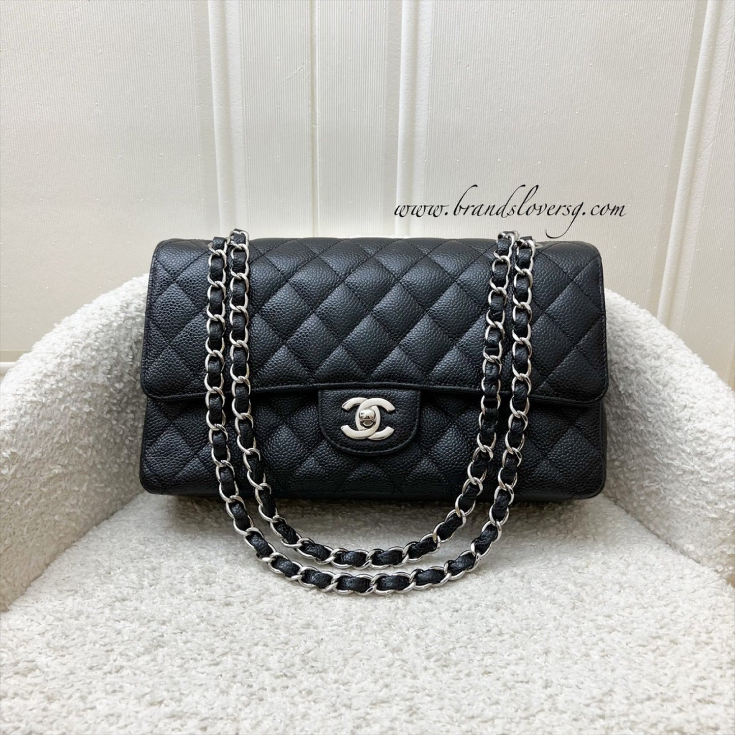 Medium Classic Flap CF in Black Caviar and SHW (Model: ) Accessory Refined