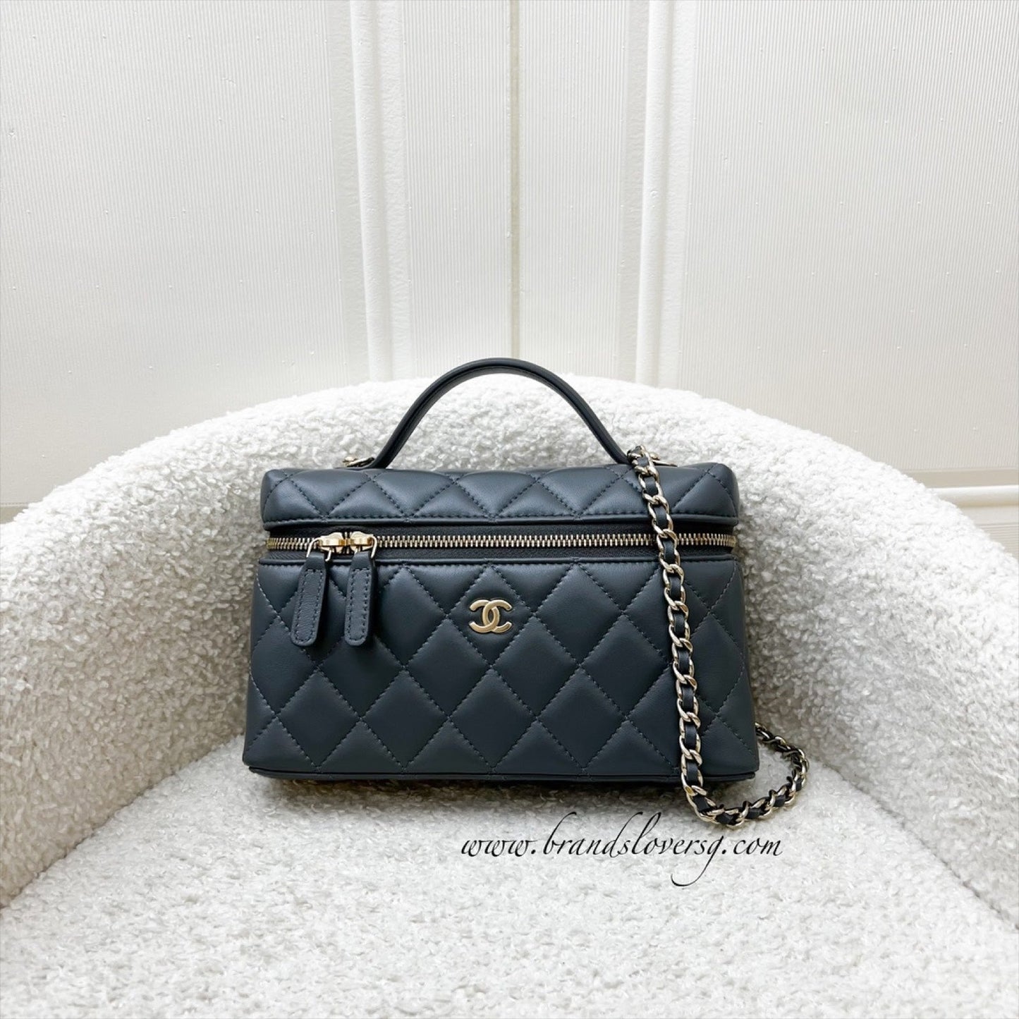 Chanel Vanity / Clutch with Chain (LP Style Bag) in Grey Lambskin and LGHW (Model: )