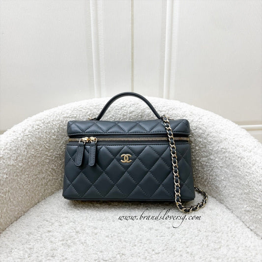 Chanel Vanity / Clutch with Chain (LP Style Bag) in Grey Lambskin and LGHW (Model: )