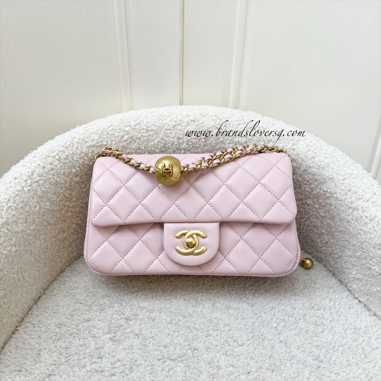 Chanel Pearl Crush Mini Rectangle Flap in Sakura Pink Stiff Lambskin and AGHW (Model: ) Accessory