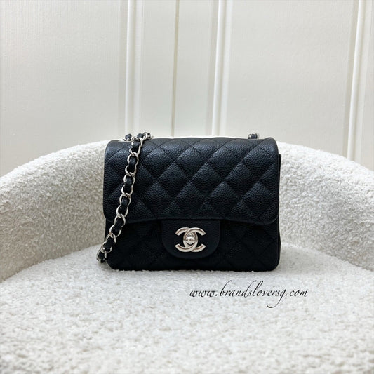 Chanel Classic Square Mini Flap in Black Caviar and SHW Accessory