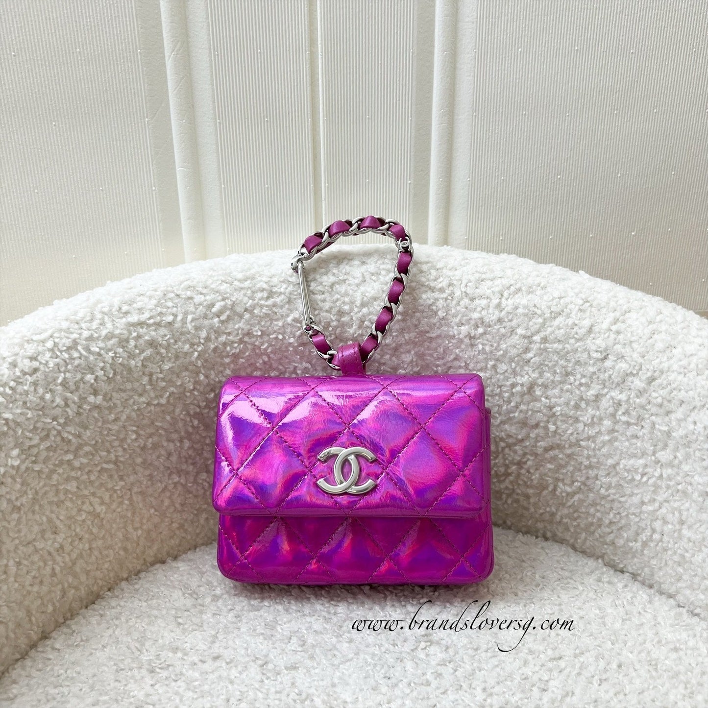 Chanel Micro VIP Clutch in Fuchsia Pink Iridescent Goatskin SHW