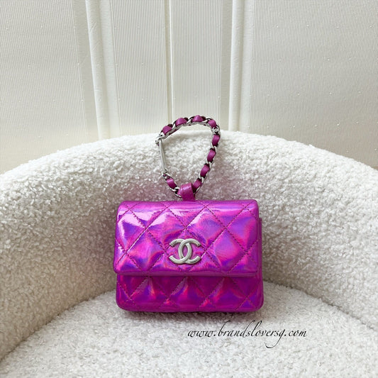Chanel Micro VIP Clutch in Fuchsia Pink Iridescent Goatskin SHW