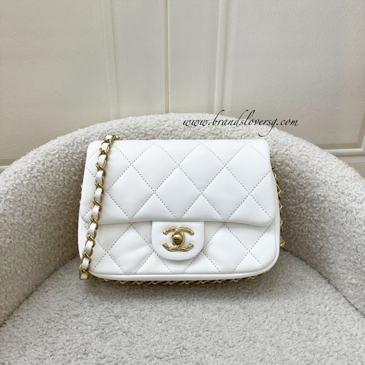 Chanel Seasonal Flap in White Lambskin and AGHW Accessory